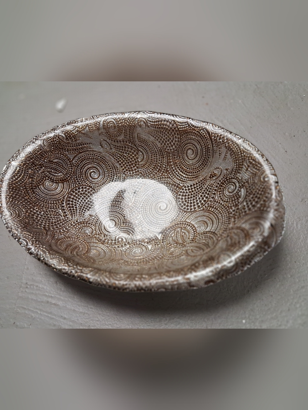Decorative Swirl Pattern Ceramic Bowl - Brown & Cream